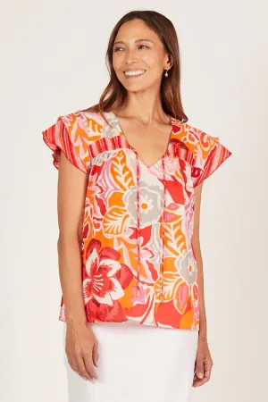 Goldie Flutter Sleeve Top in Coralene