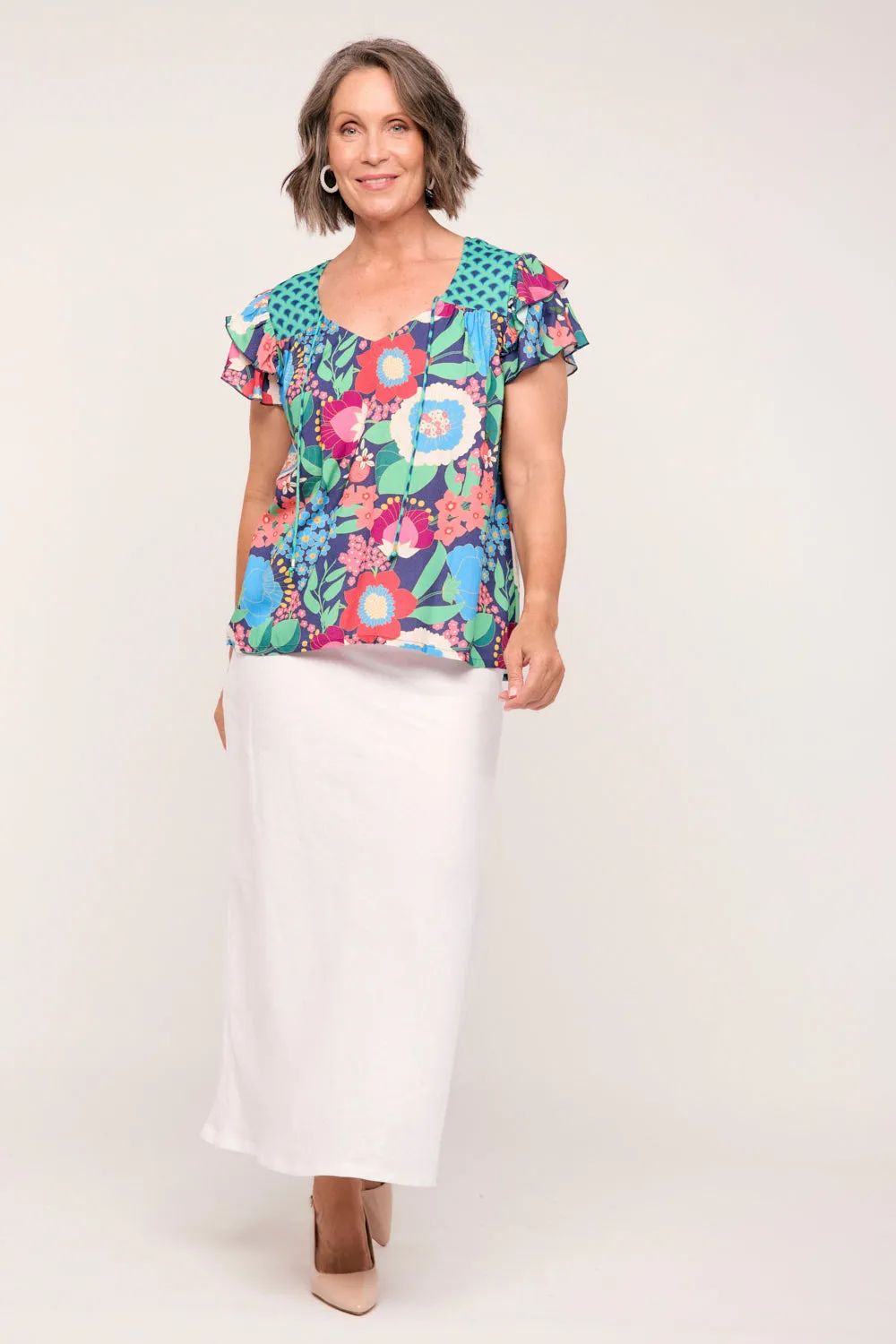 Goldie Flutter Sleeve Top in Midnight in Paris