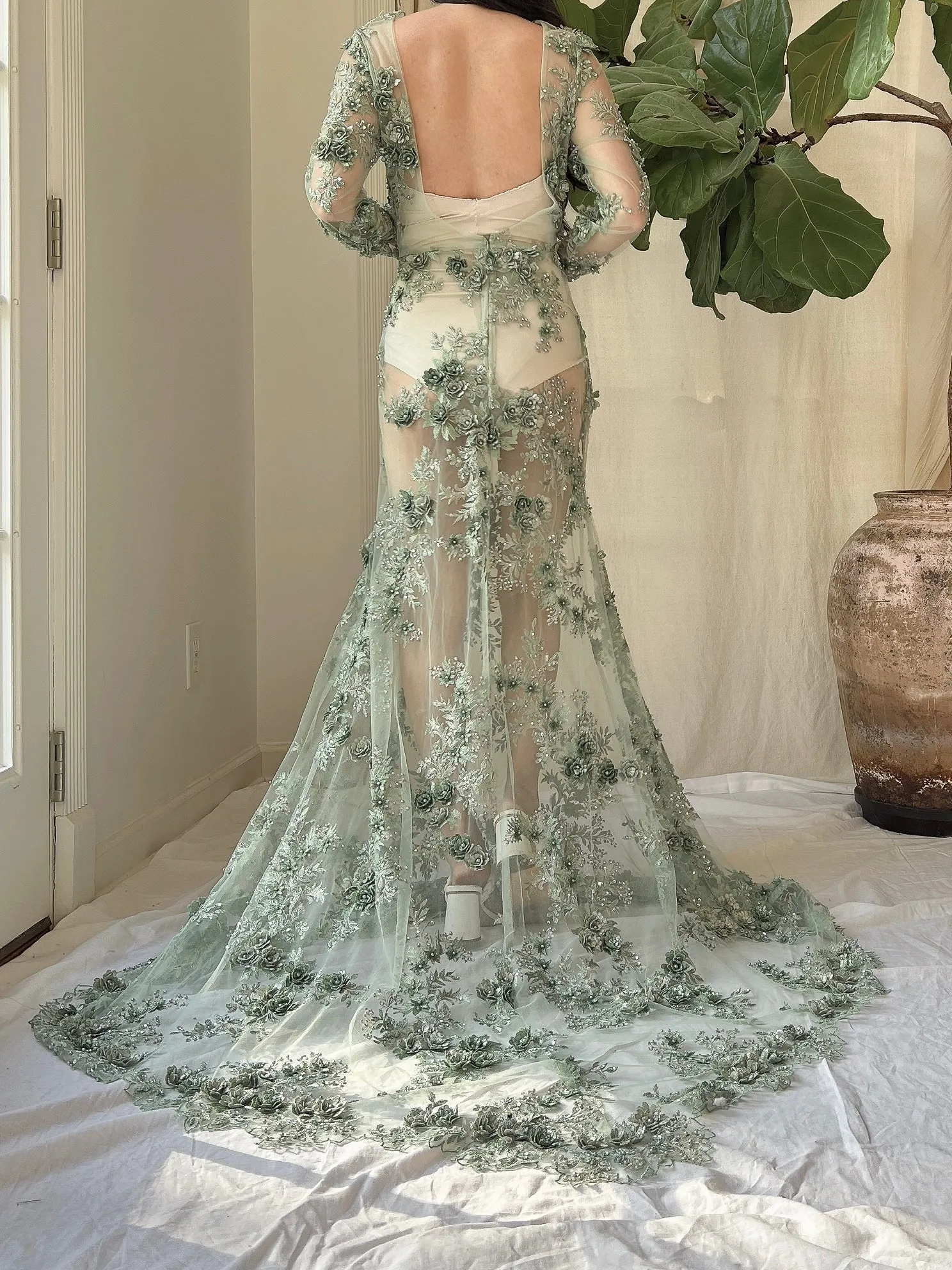 Gossamer Green 3D Floral Dress - S/6