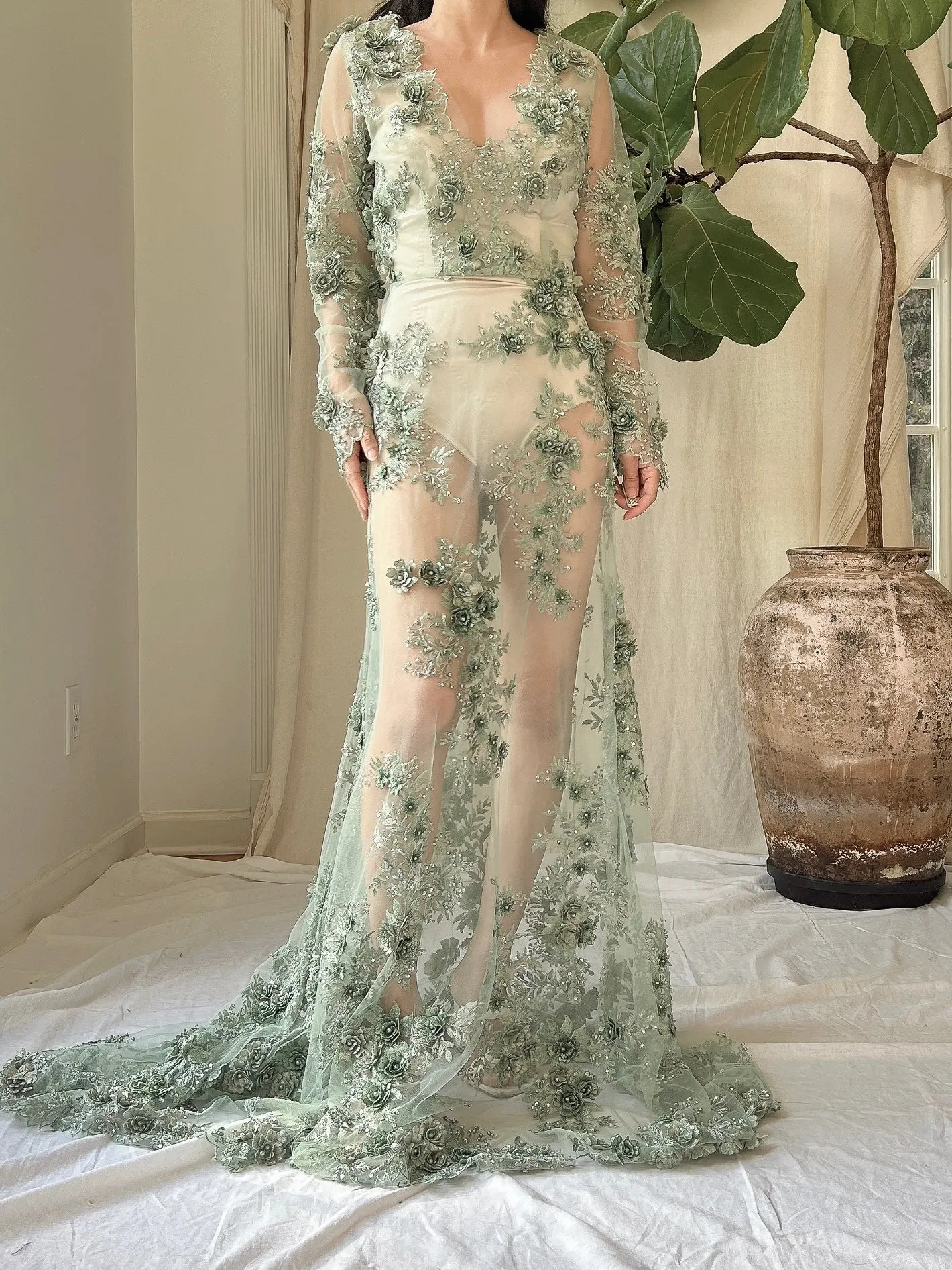 Gossamer Green 3D Floral Dress - S/6