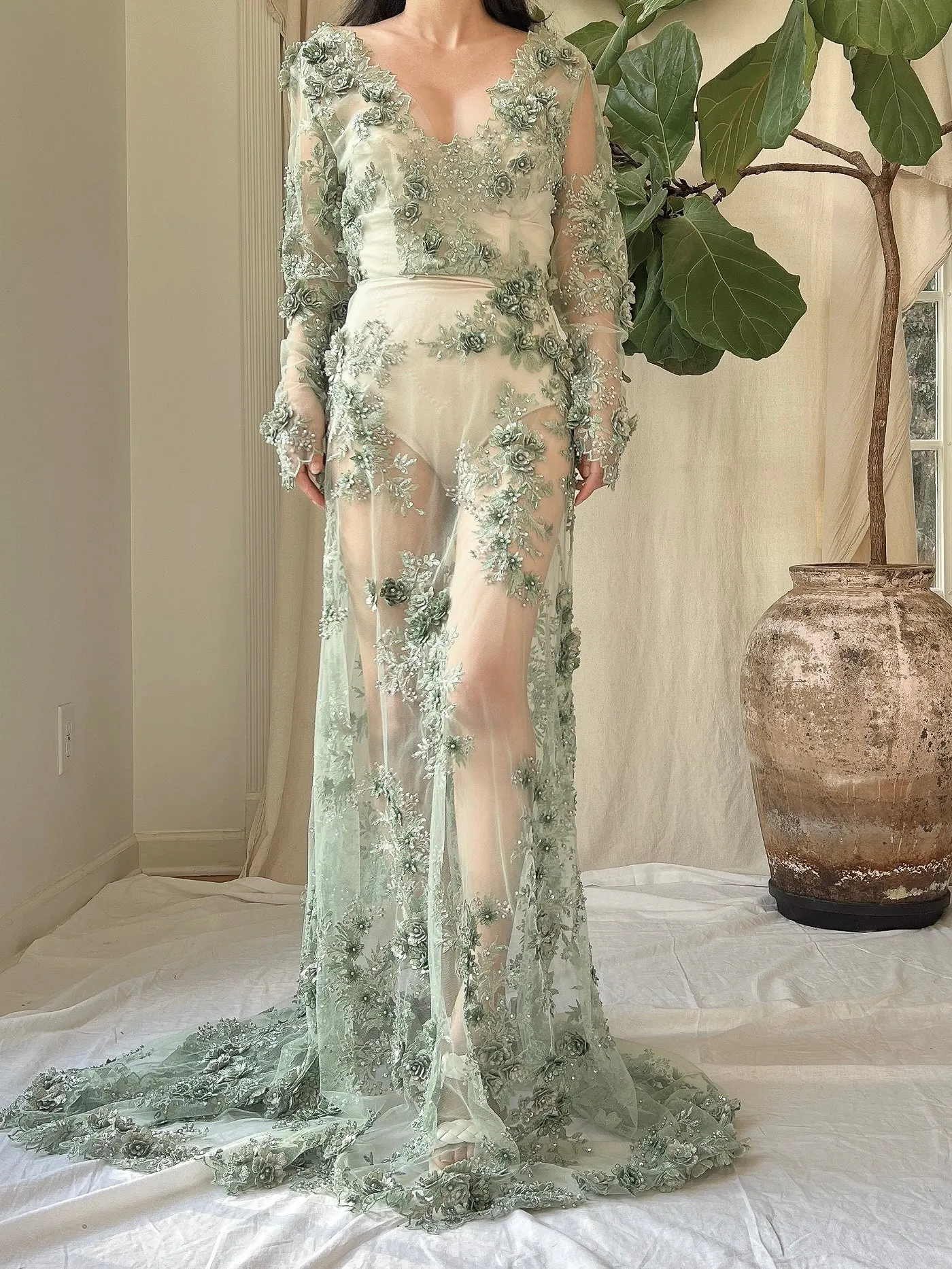 Gossamer Green 3D Floral Dress - S/6