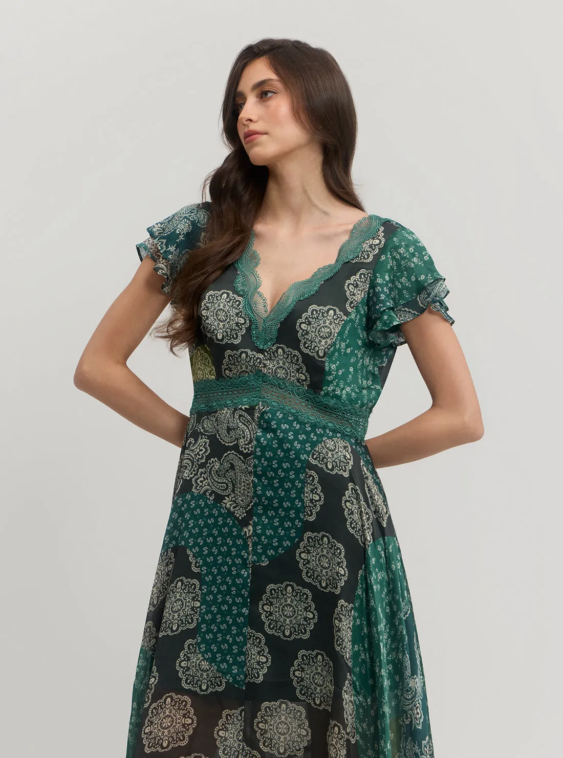 Green Floral Print Tanis Midi Dress