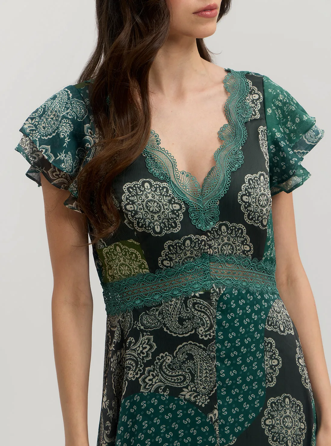 Green Floral Print Tanis Midi Dress