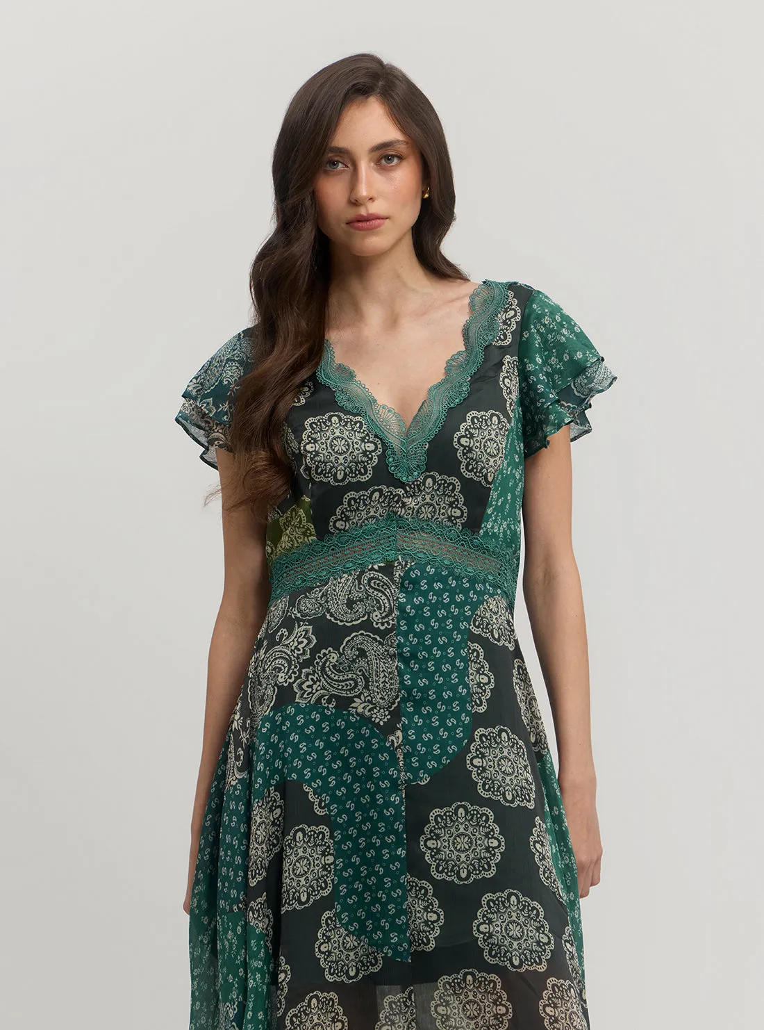Green Floral Print Tanis Midi Dress