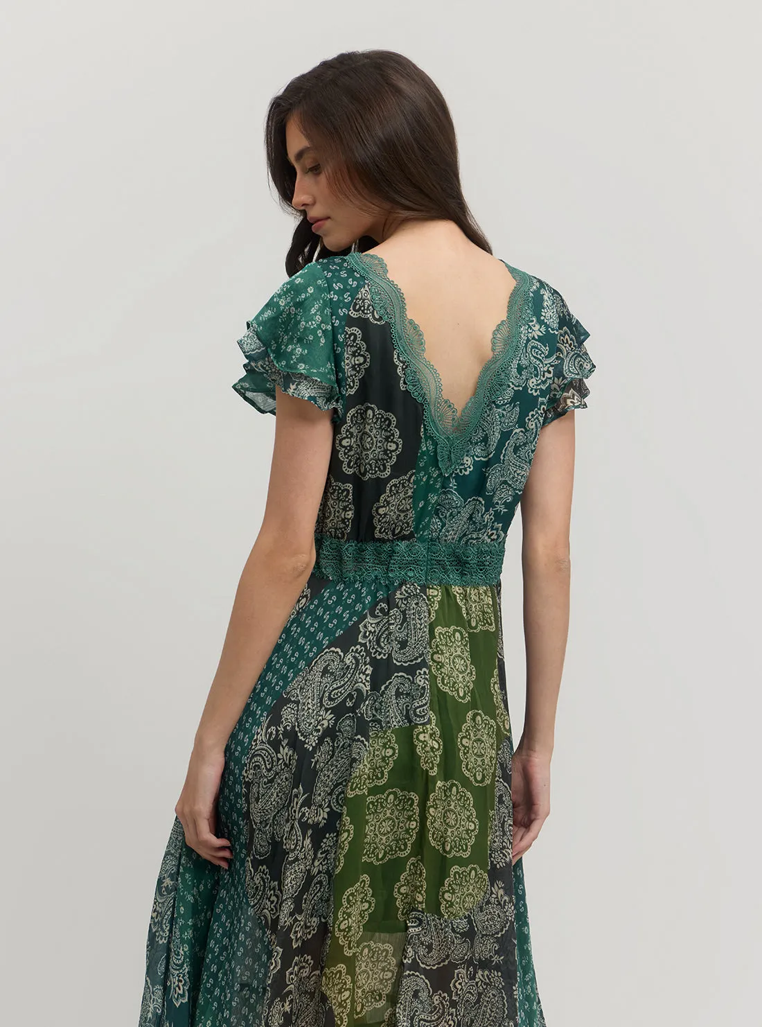 Green Floral Print Tanis Midi Dress