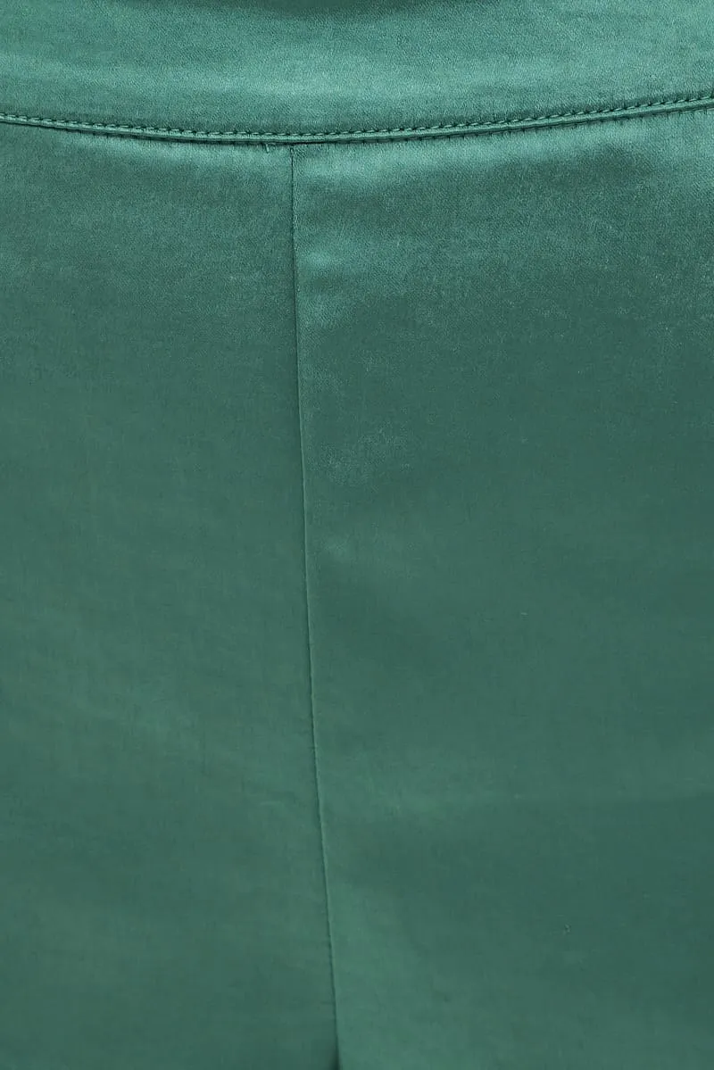 Green High Rise Shorts Satin