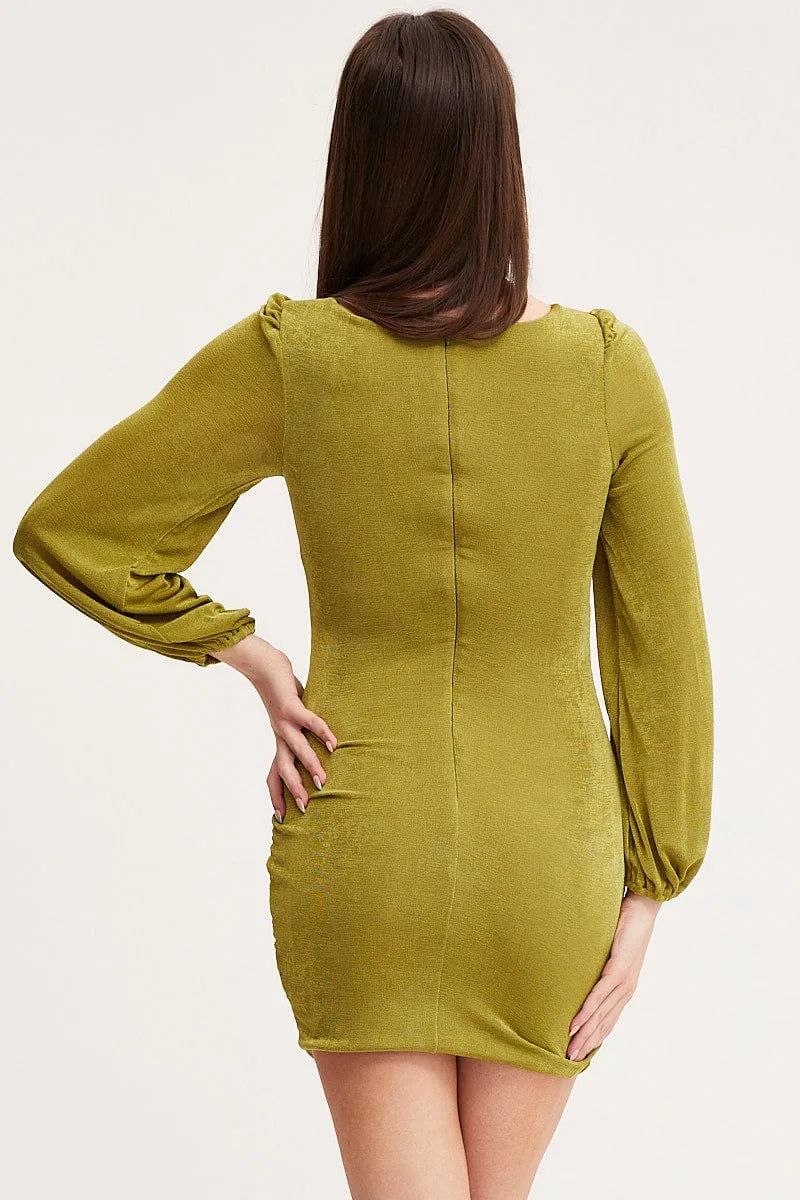 Green Mini Dress Long Sleeve Evening