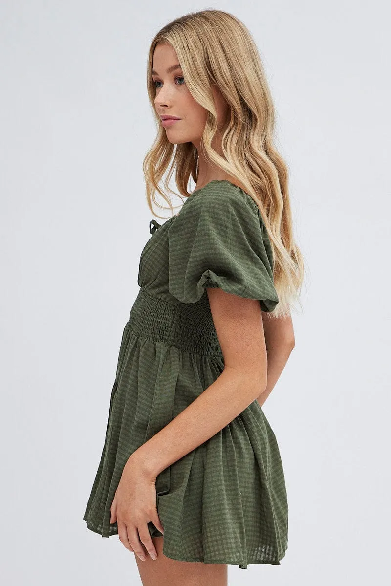 Green Ruched Playsuit Short Sleeve