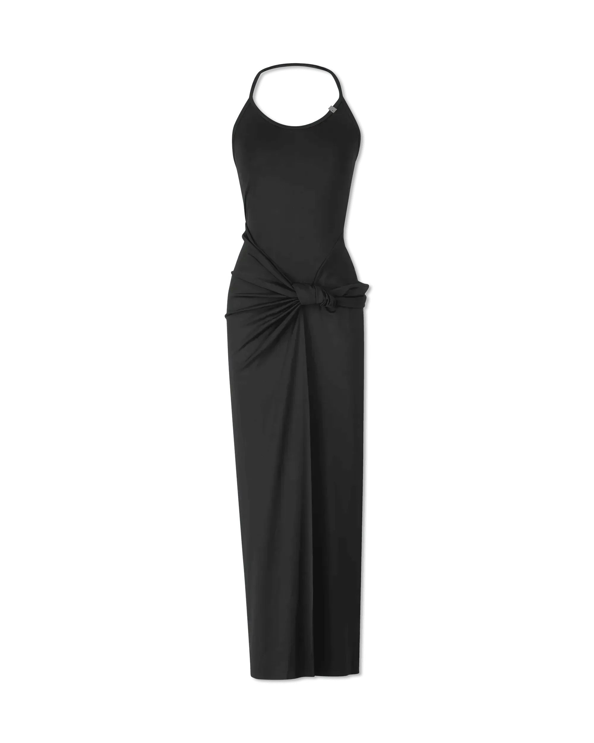 Halter Front Knotted Black Dress