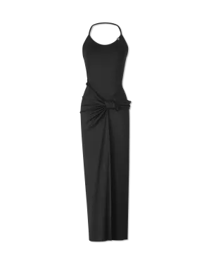 Halter Front Knotted Black Dress
