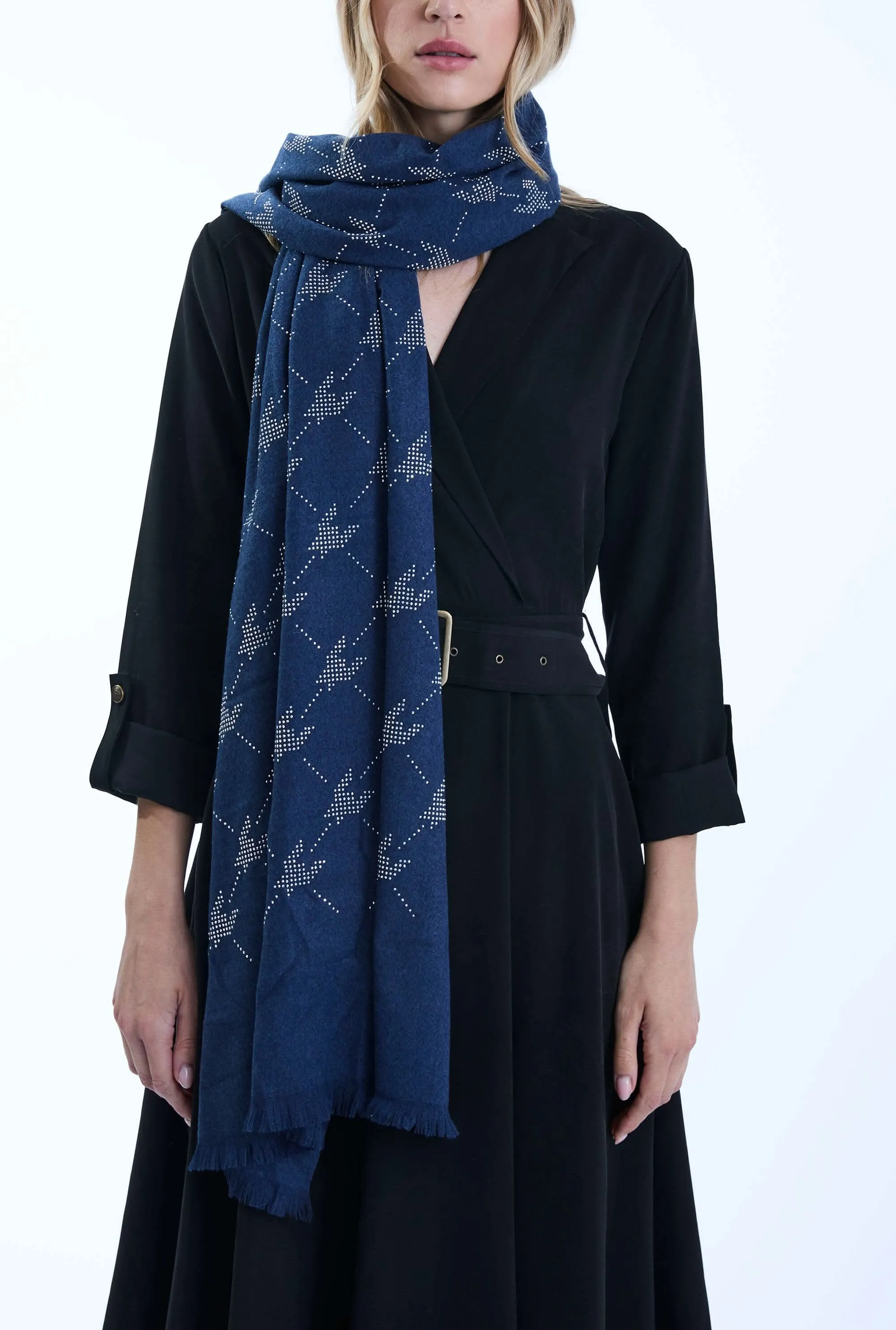 Houndstooth Navy Scarf