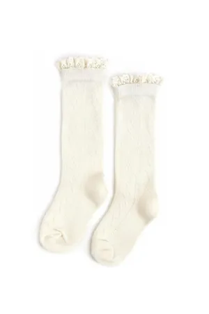 Ivory Fancy Lace Top Knee High Socks