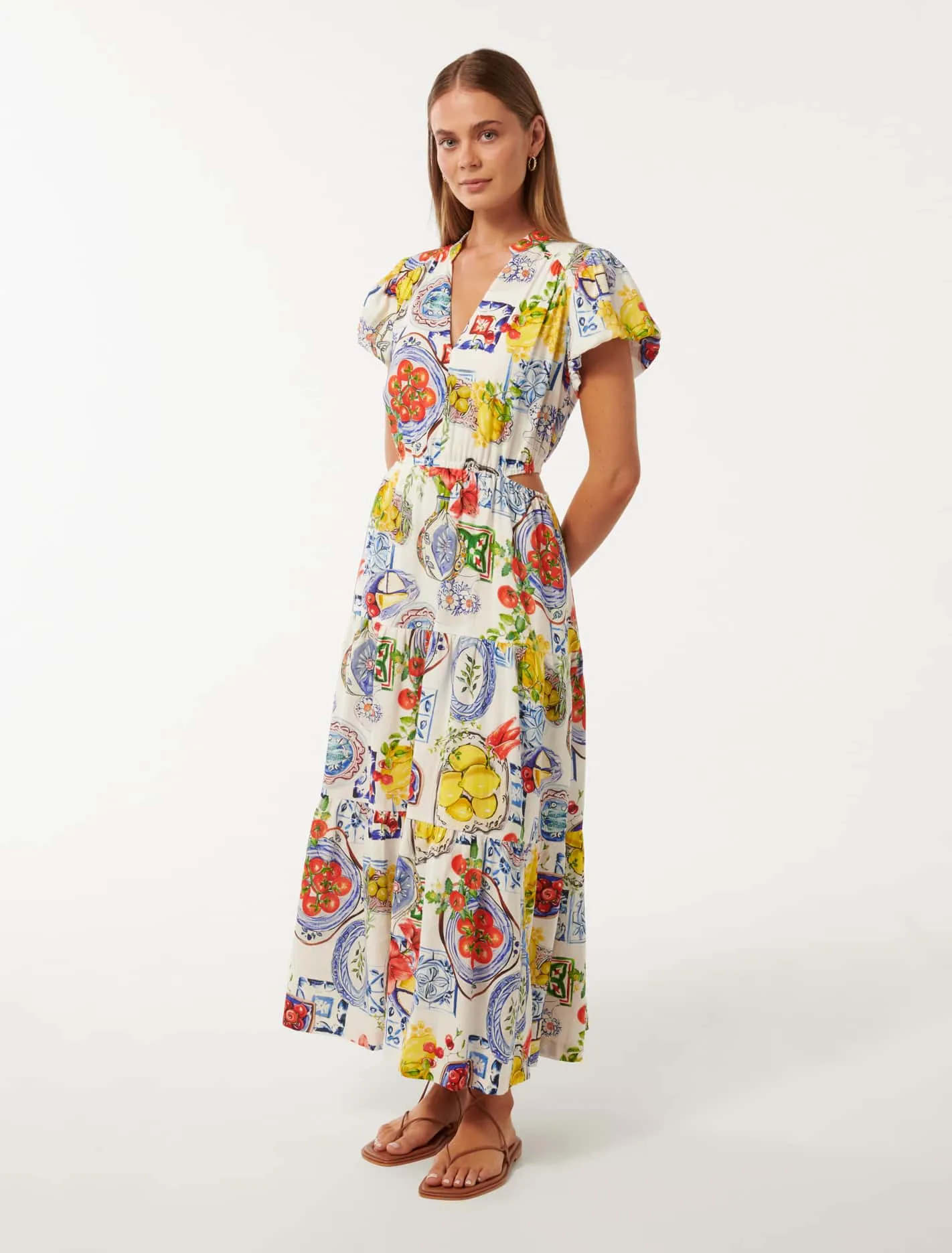 Jacqueline Puff Sleeve Tiered Midi Dress