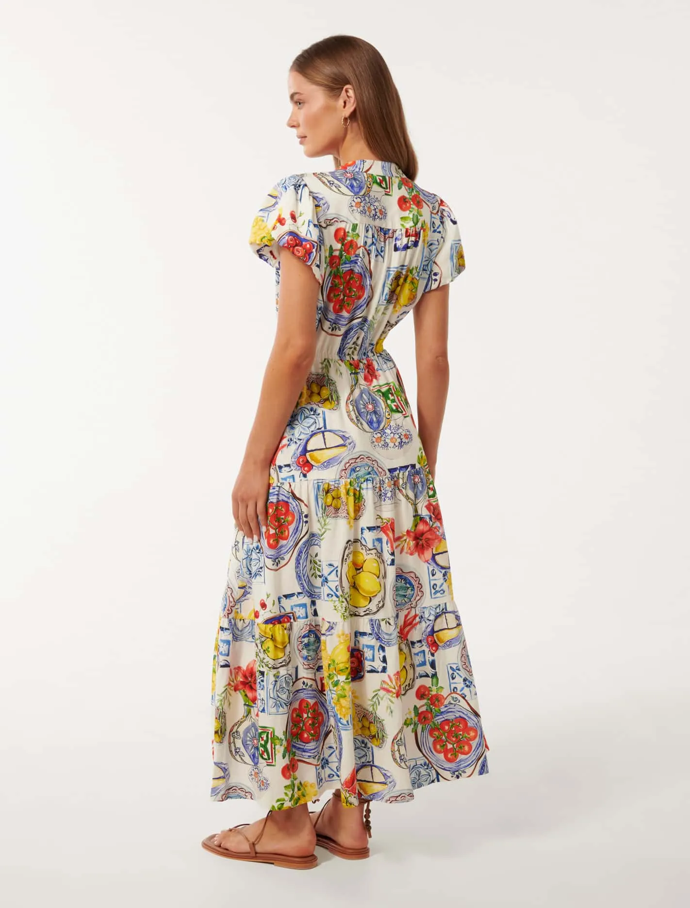 Jacqueline Puff Sleeve Tiered Midi Dress