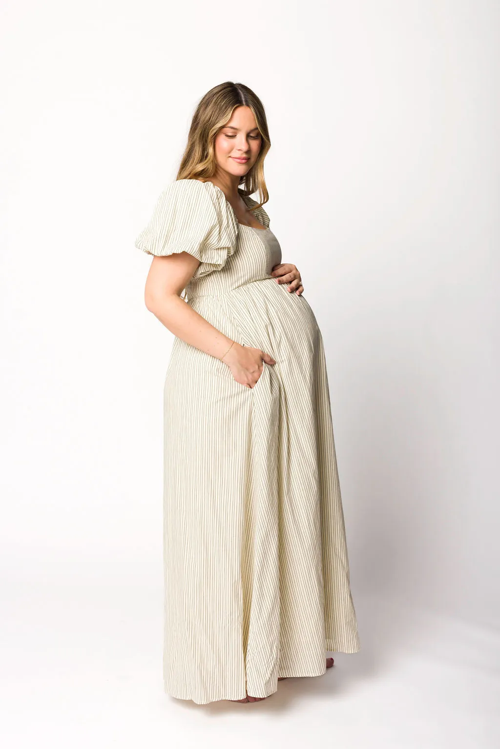 Jules Striped Maxi Dress in Natural/Black - Bump Friendly