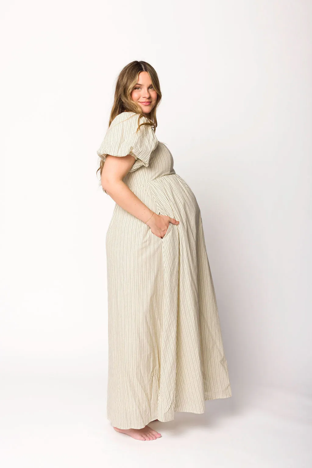 Jules Striped Maxi Dress in Natural/Black - Bump Friendly