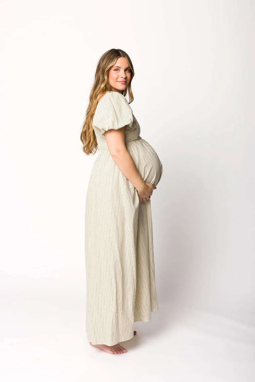 Jules Striped Maxi Dress in Natural/Black - Bump Friendly