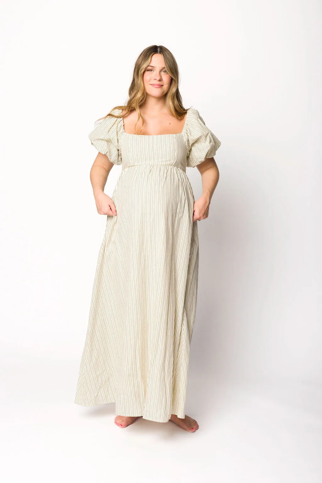 Jules Striped Maxi Dress in Natural/Black - Bump Friendly