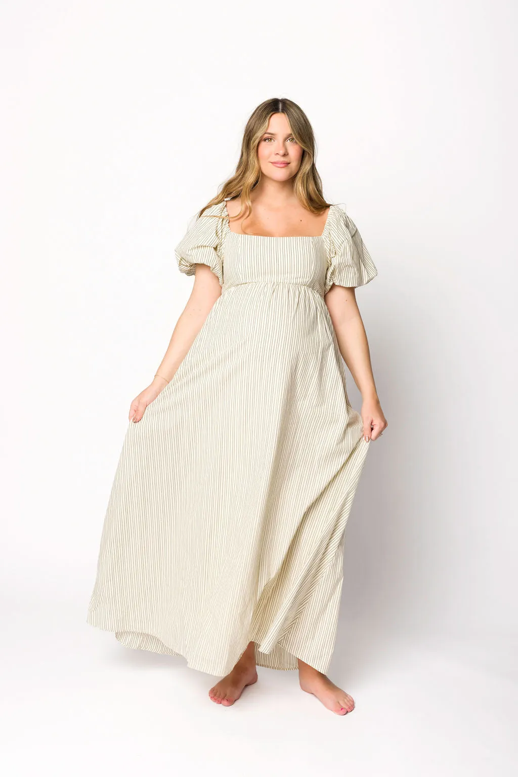 Jules Striped Maxi Dress in Natural/Black - Bump Friendly