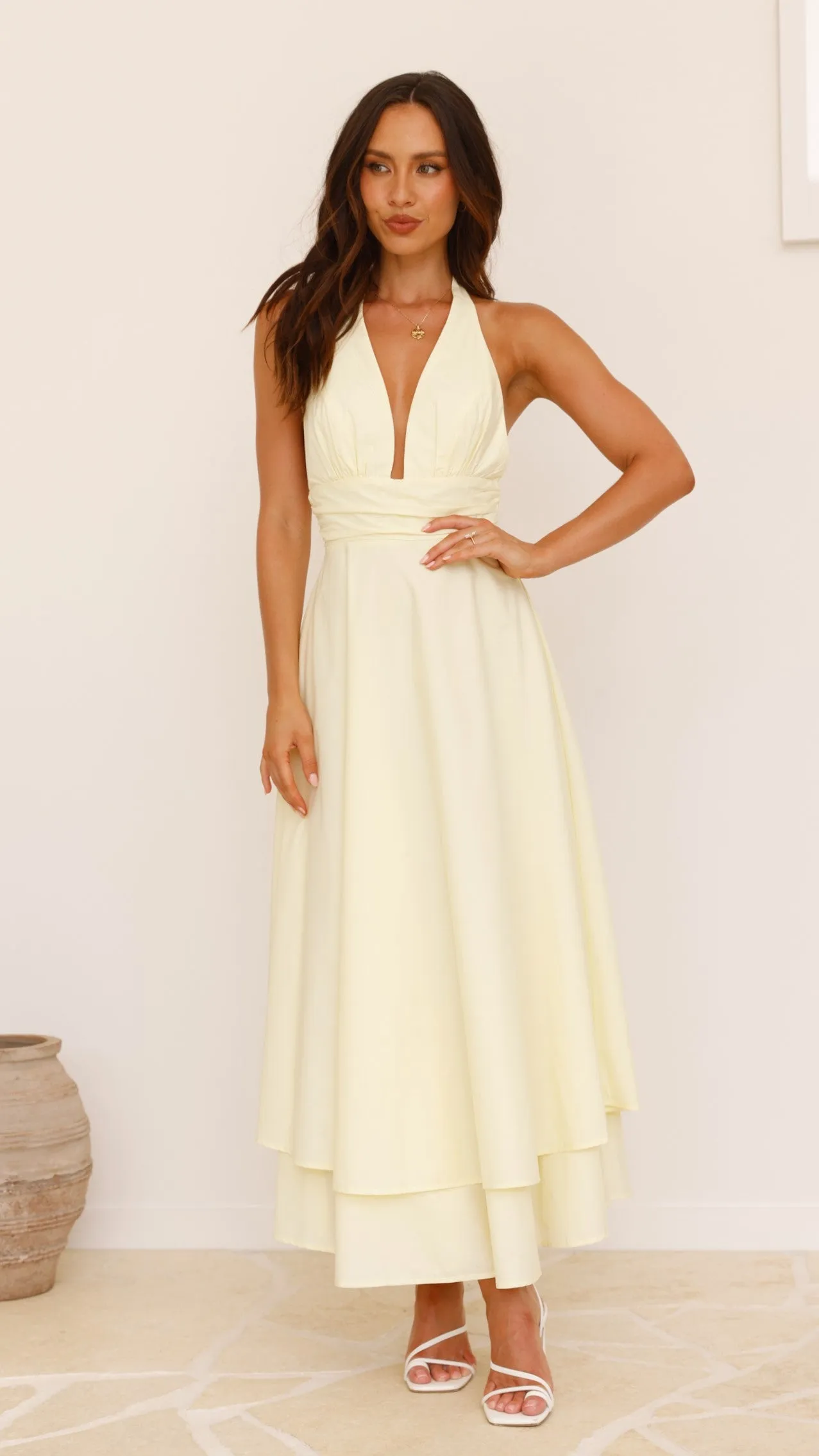 Kathy Halter Neck Maxi Dress - Lemon