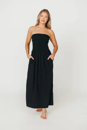 Kaylee Linen and Ribbed Knit Maxi Dress in Black