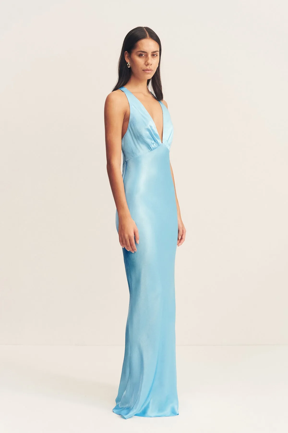 LA LUNE PLUNGED CROSS BACK MAXI DRESS - ICEBERG BLUE