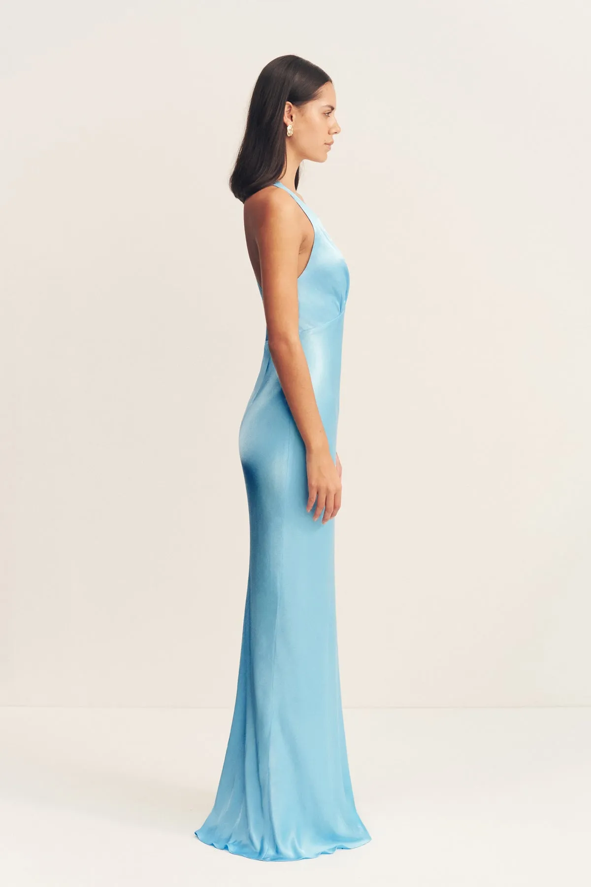 LA LUNE PLUNGED CROSS BACK MAXI DRESS - ICEBERG BLUE