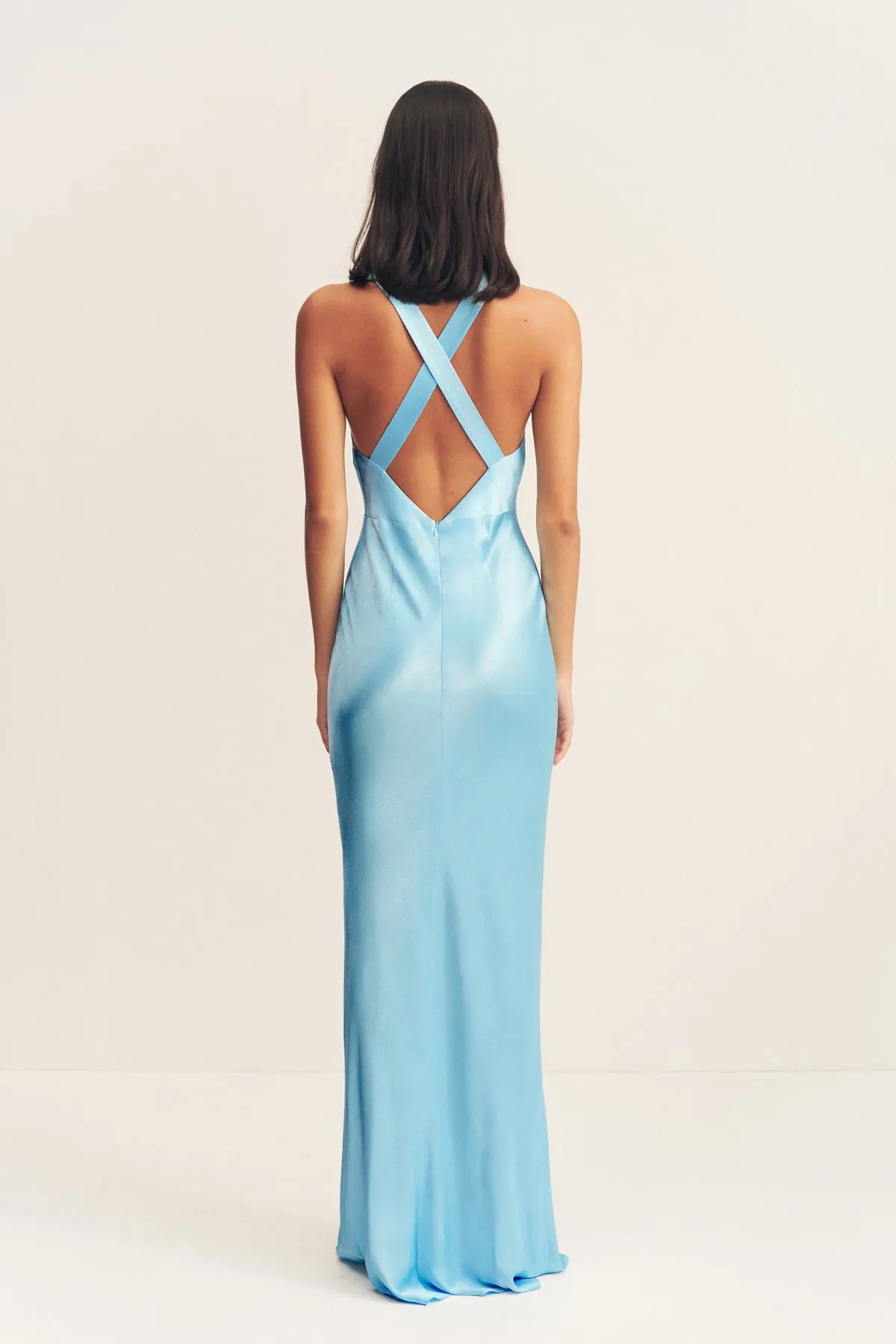 LA LUNE PLUNGED CROSS BACK MAXI DRESS - ICEBERG BLUE