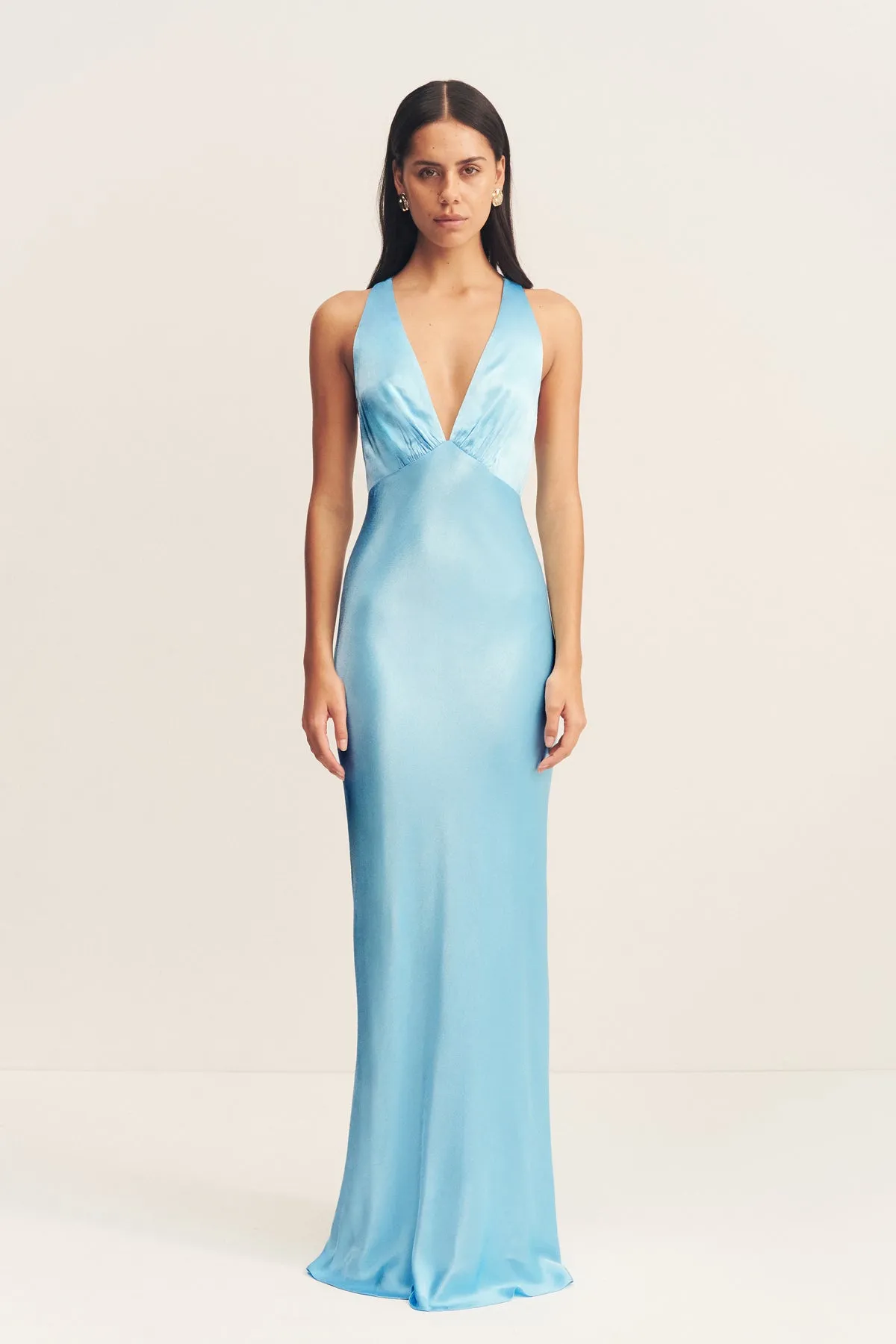 LA LUNE PLUNGED CROSS BACK MAXI DRESS - ICEBERG BLUE