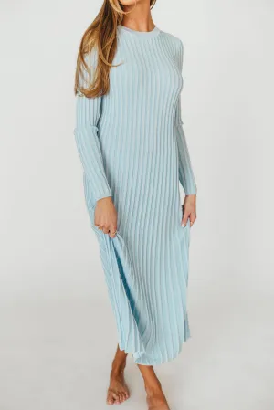 Lacey Long Sleeve Ribbed Sweater Dress in Sky Blue - Bump Friendly