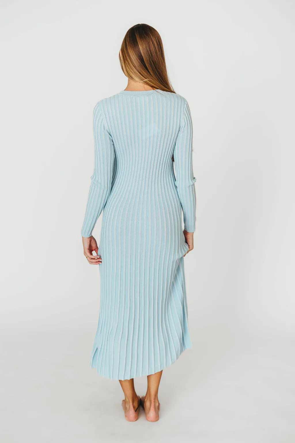 Lacey Long Sleeve Ribbed Sweater Dress in Sky Blue - Bump Friendly