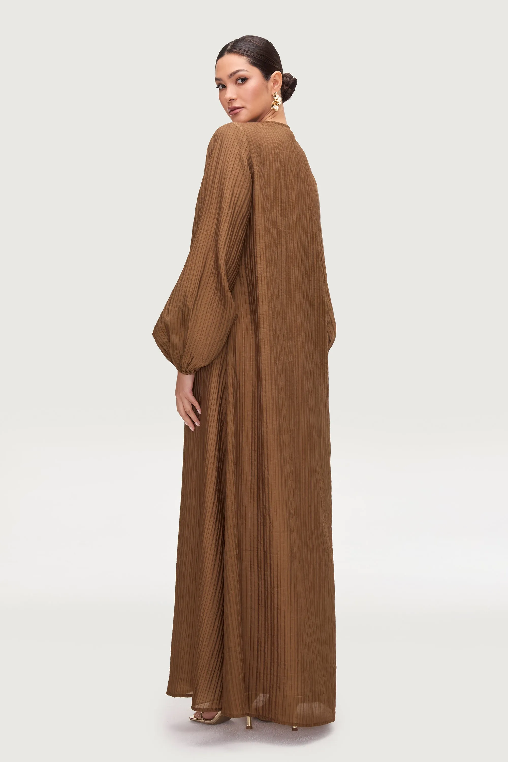 Lamya Balloon Sleeve Open Abaya - Desert Palm