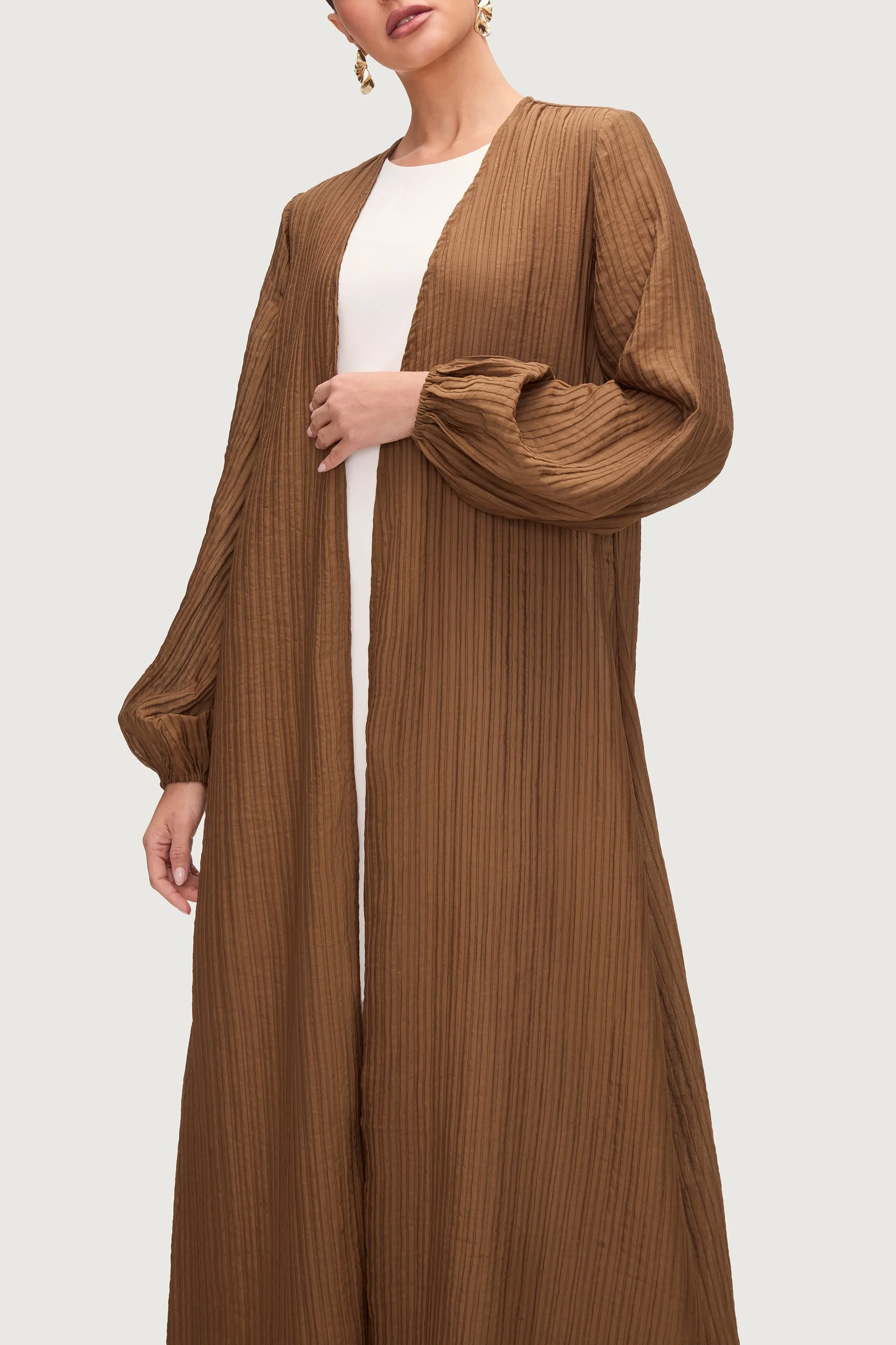 Lamya Balloon Sleeve Open Abaya - Desert Palm