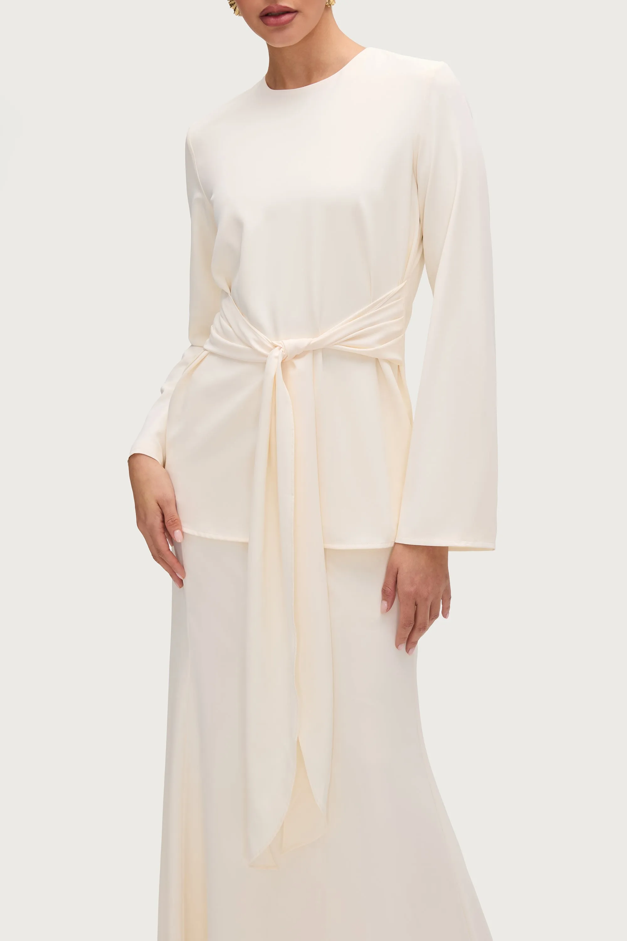 Layali Tie Waist Top & Skirt Set - Moonbeam