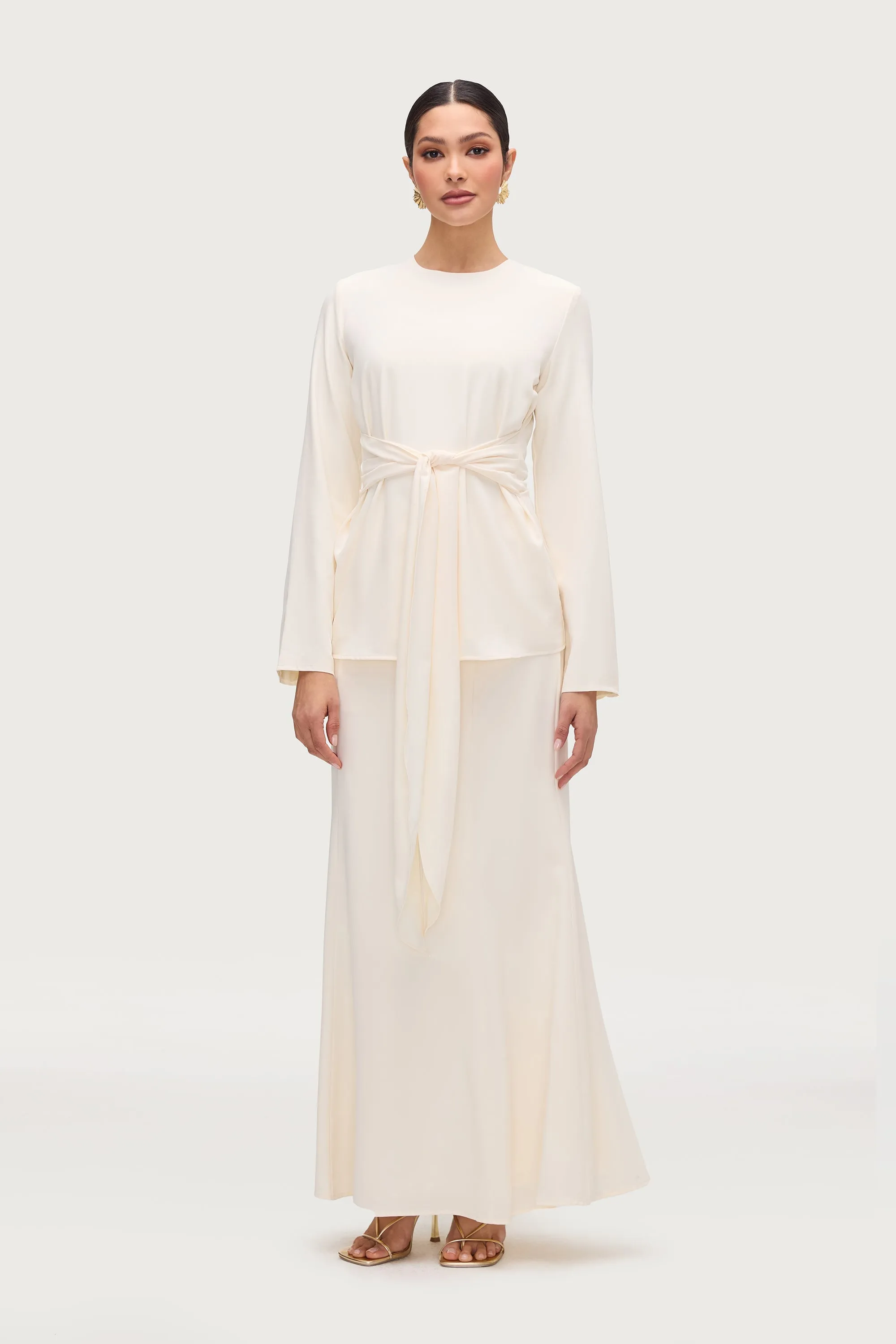Layali Tie Waist Top & Skirt Set - Moonbeam