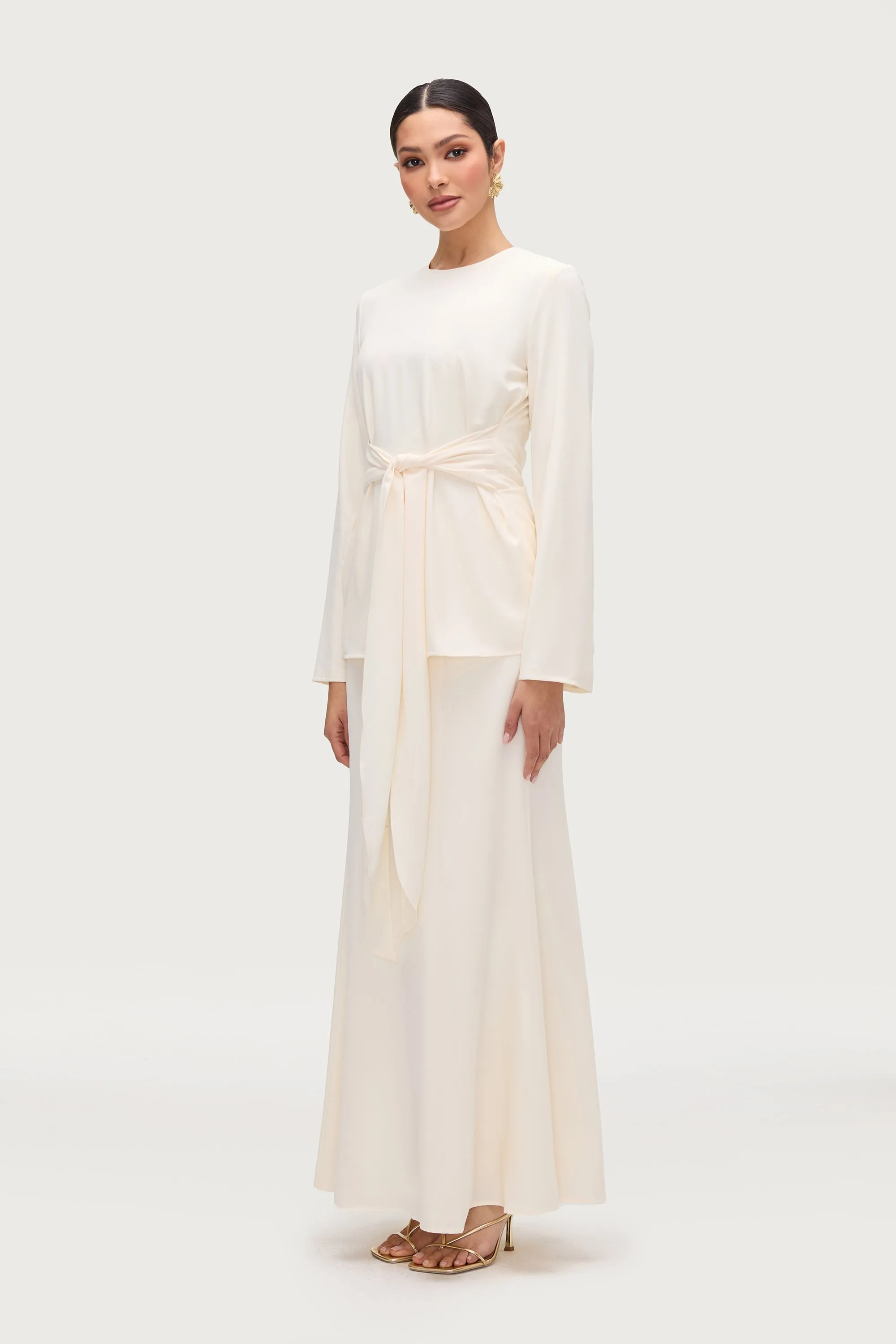 Layali Tie Waist Top & Skirt Set - Moonbeam