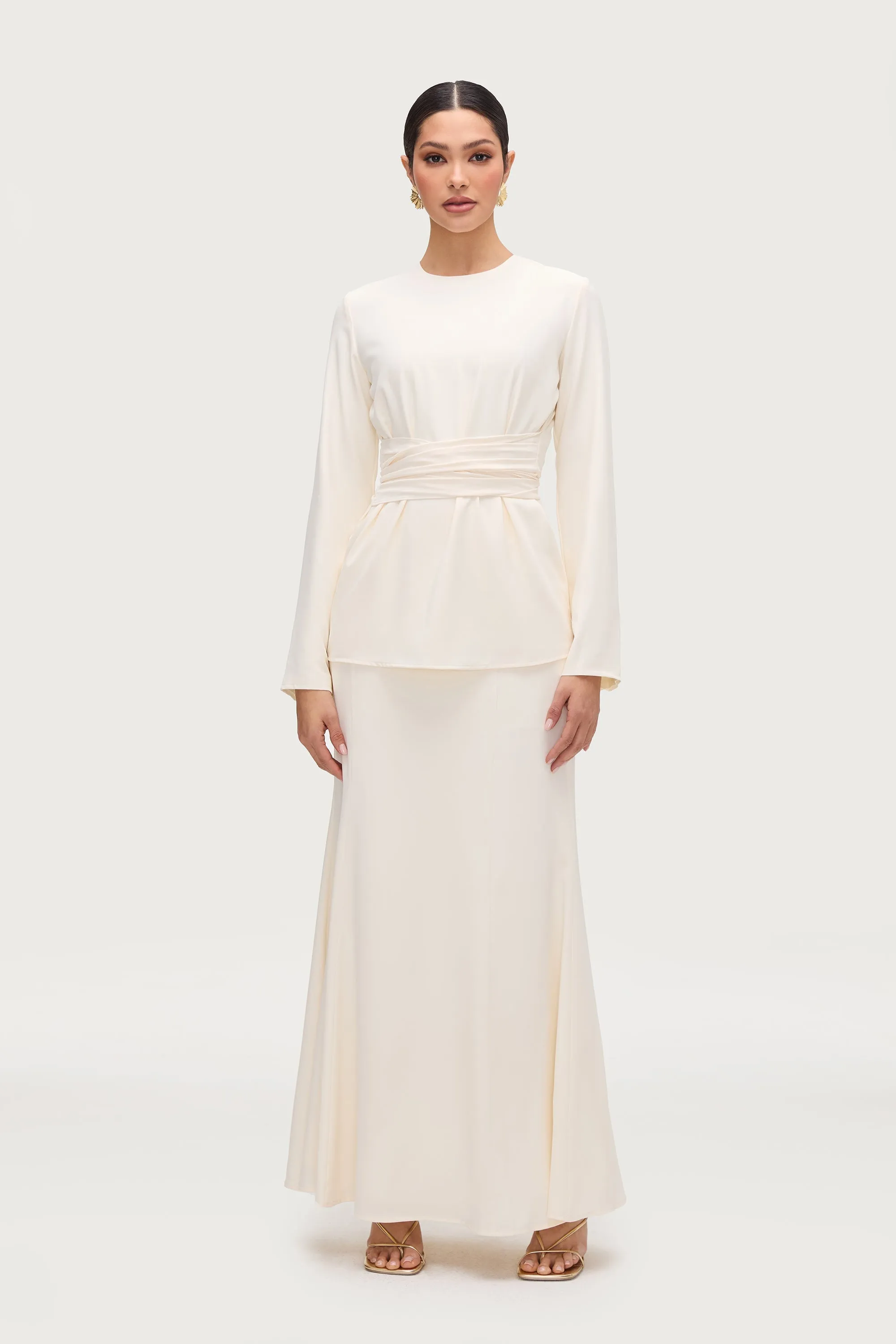 Layali Tie Waist Top & Skirt Set - Moonbeam