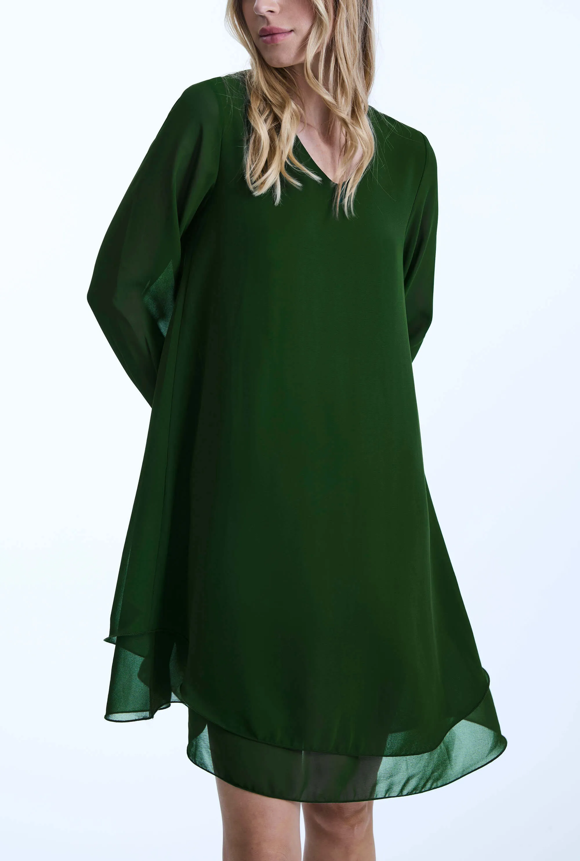 Long Sleeve Green Wave Hem Dress