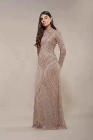 Lotus Embellished Maxi Dress in Taupe