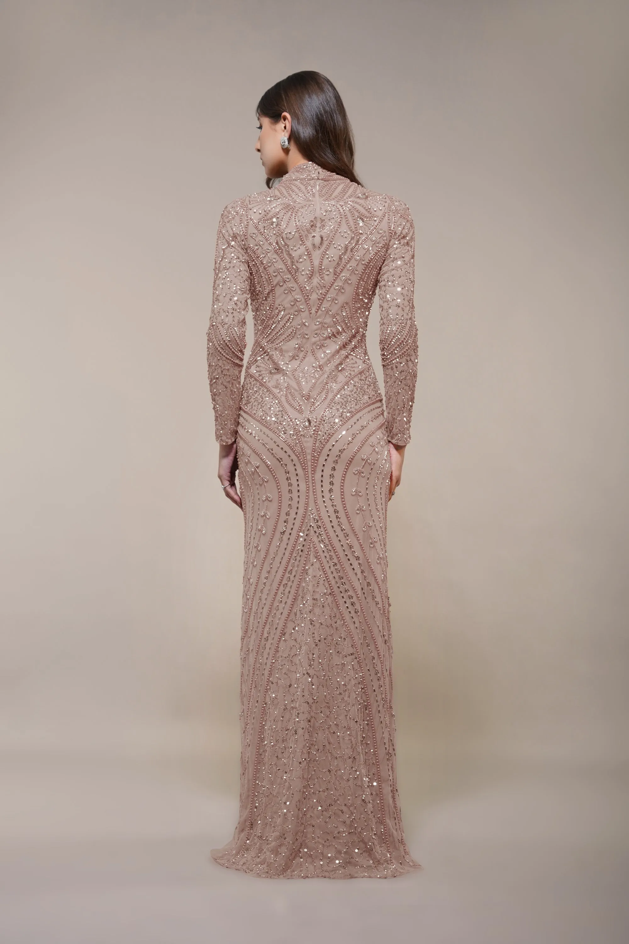 Lotus Embellished Maxi Dress in Taupe