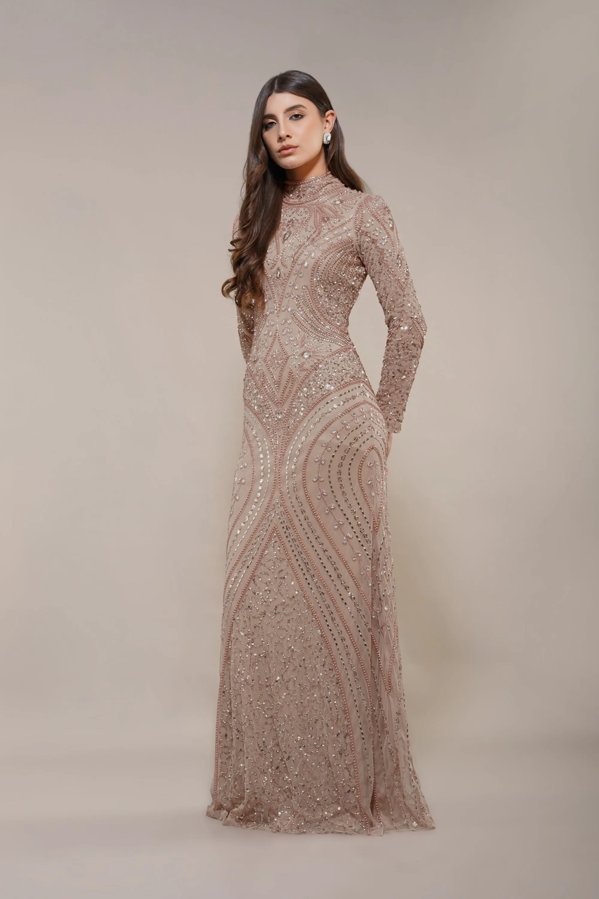 Lotus Embellished Maxi Dress in Taupe