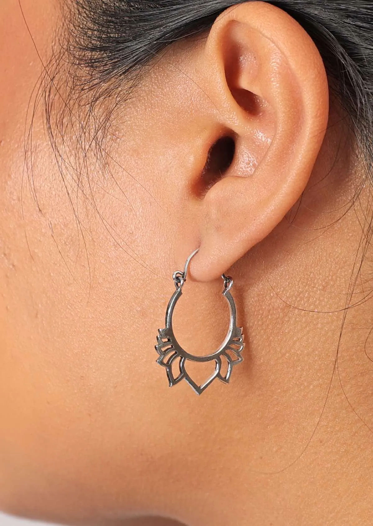 Lotus Loop Silver Earrings