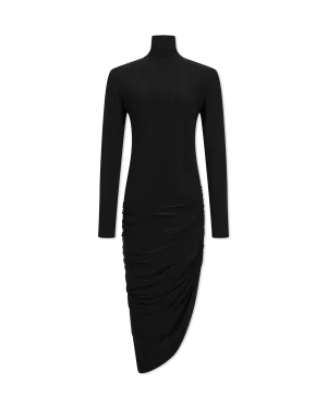 L/S Turtleneck Side Drape Midcalf Dress