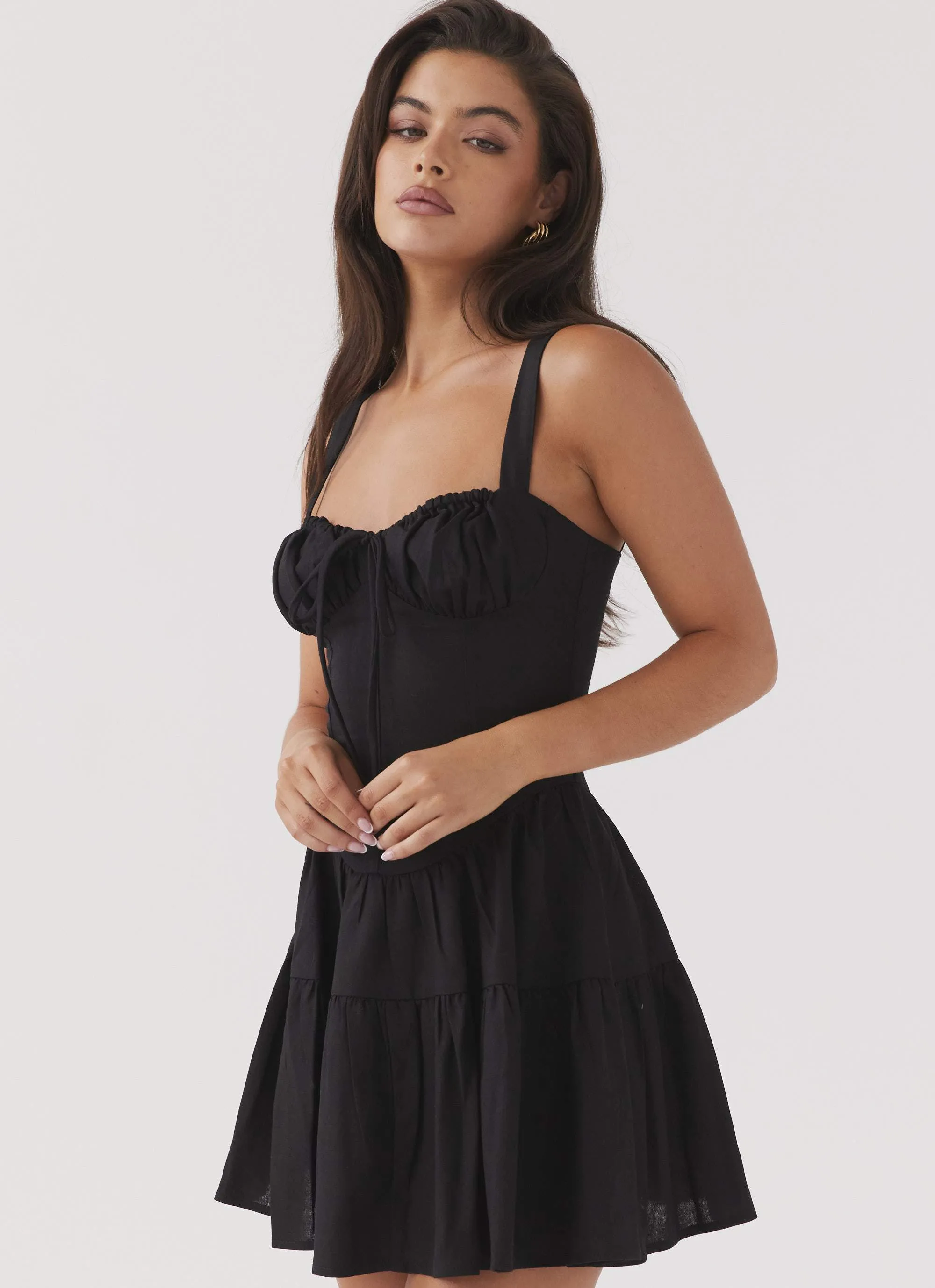 Lucie Linen Mini Dress - Black