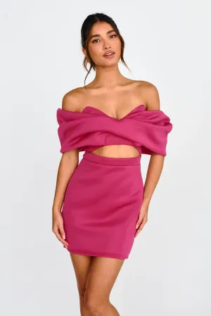 Lucky Star Off Shoulder Cut-Out Mini Dress Fuchsia