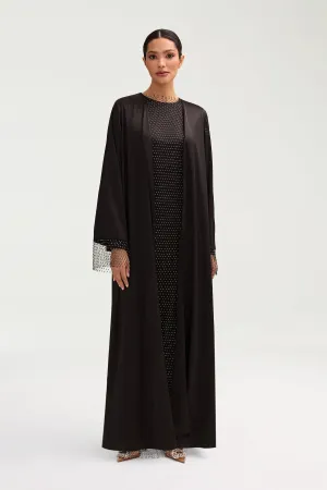 Lyana Crystal Satin Abaya - Black