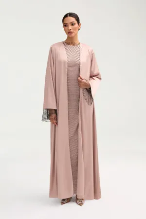 Lyana Crystal Satin Abaya - Pink Jasmine
