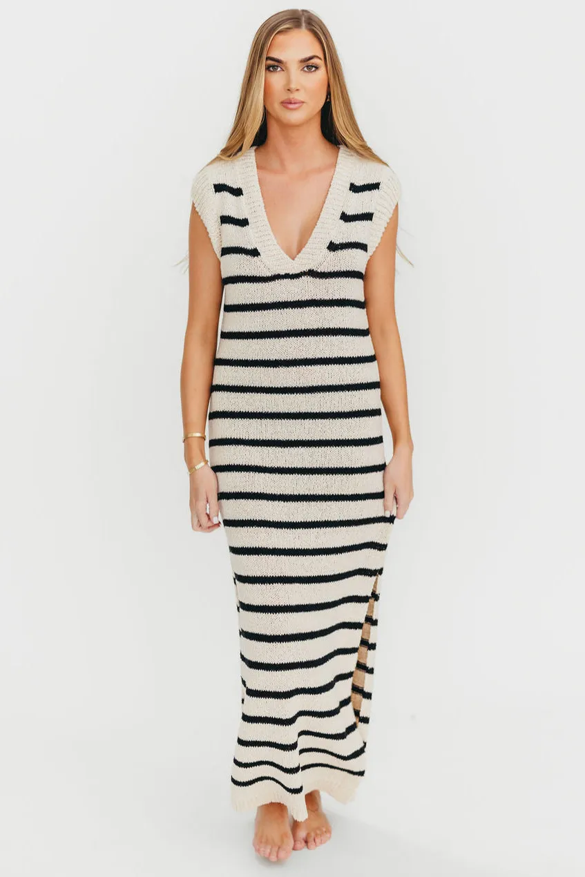 Maria Knit Maxi Dress in Natural/Black