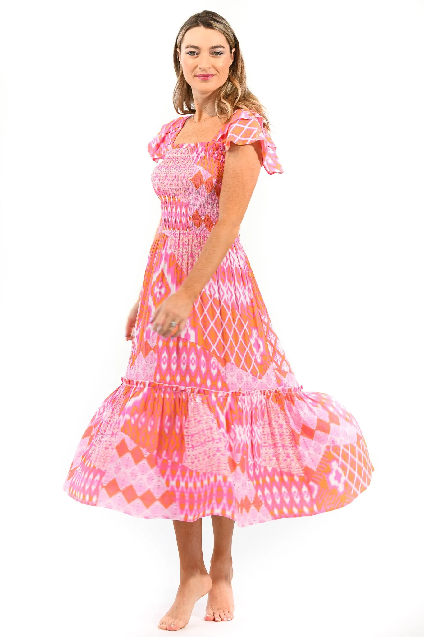 Matilda Dress / Flamingo Ikat