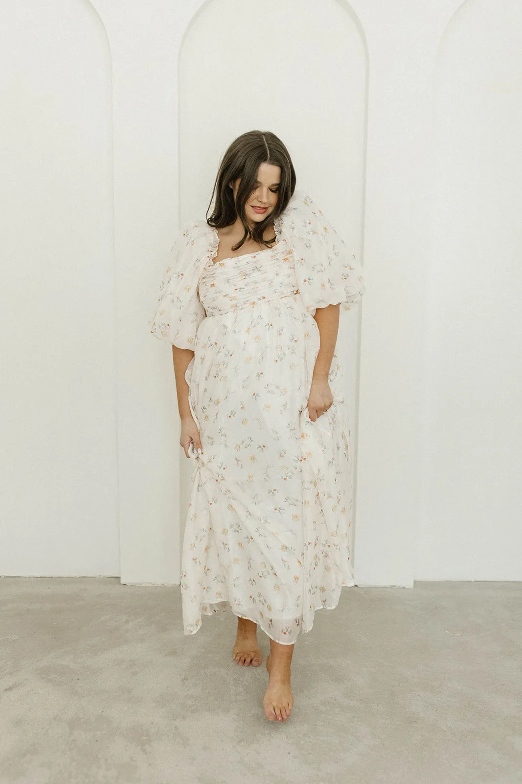 Melody Maxi Dress with Pleats and Bow Detail in Yellow Rose Floral - Bump Friendly & Inclusive Sizing (S-3XL)